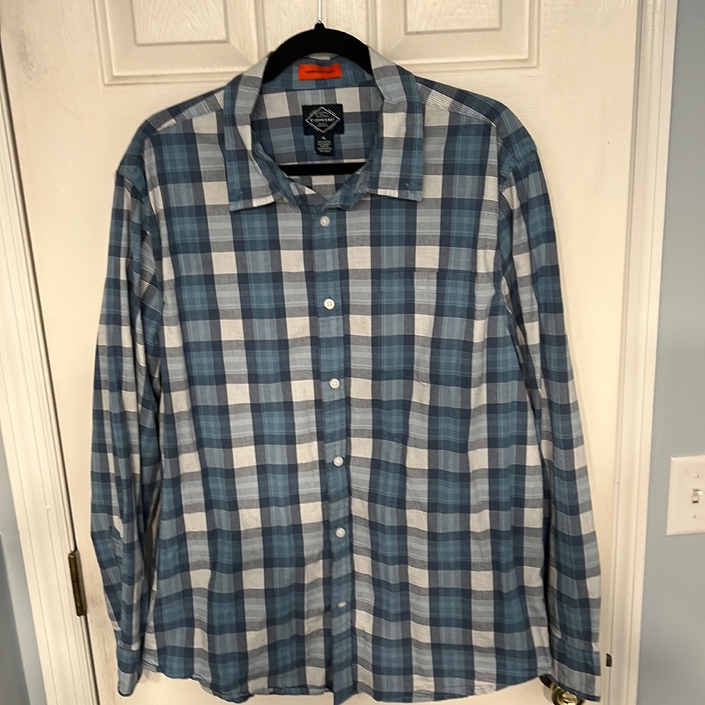 St John’s Bay Blue and White Checkered Button Down Shirt